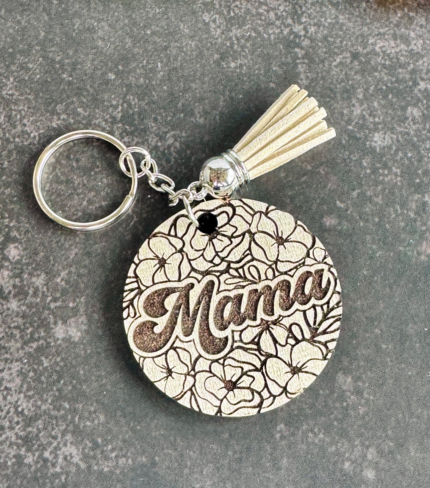 Mama or Grandma Floral Keychain – Laser Engraved 1.5" Round Wood Gift – Mother's Day or Grandma Gift Idea