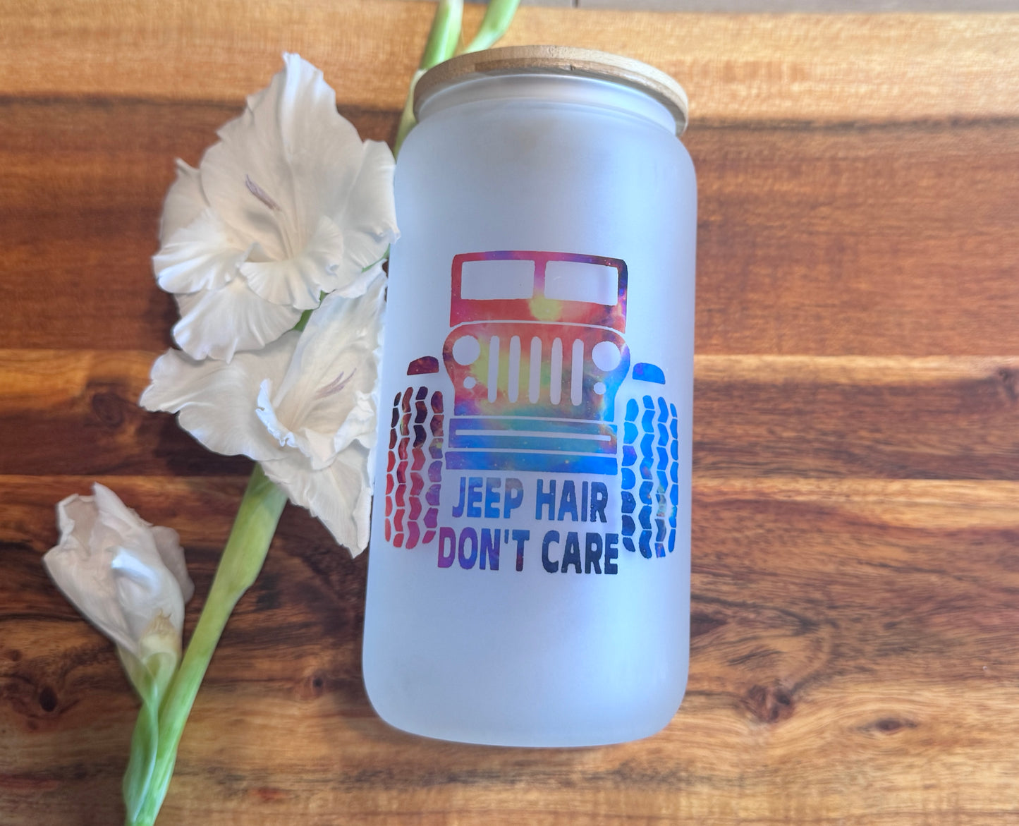 Frosted Glass Mug – Choose from 3 Fun Designs: Sentimental Quote, Jeep Hair Don’t Care, or Dramatic Unicorn