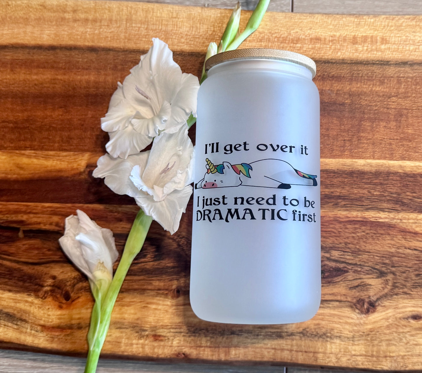 Frosted Glass Mug – Choose from 3 Fun Designs: Sentimental Quote, Jeep Hair Don’t Care, or Dramatic Unicorn