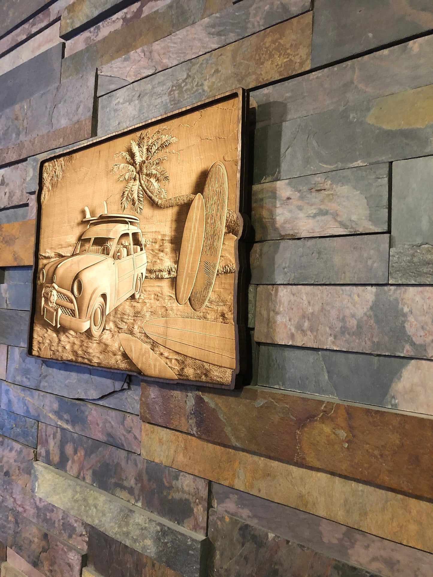 3D Laser Engraved Maple Surfboard Wall Art – Beach House Decor