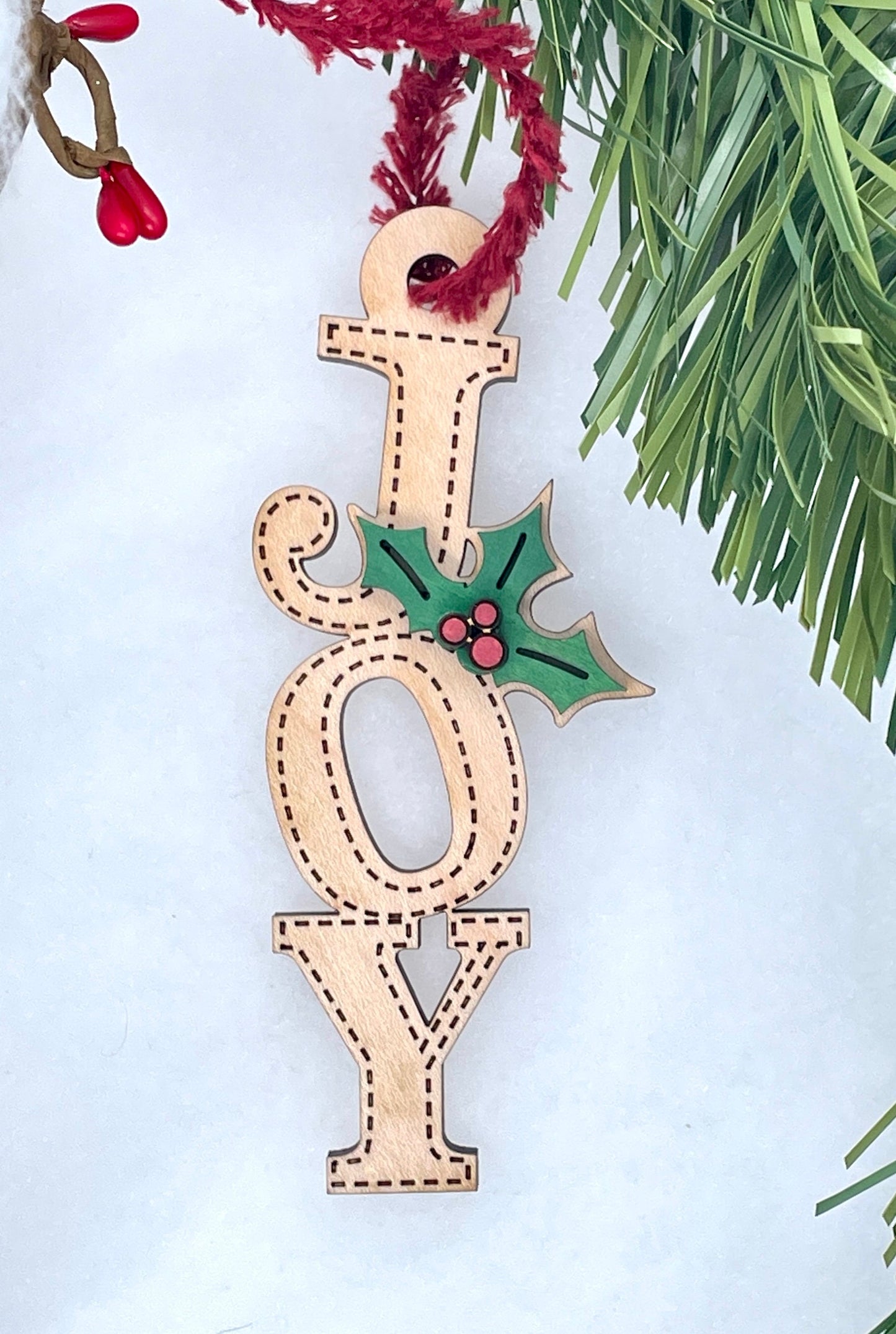 Joy and Hohoho Ornaments, Christmas Ornament, Wooden Ornament, Maple Ornament, Mahogany Ornament
