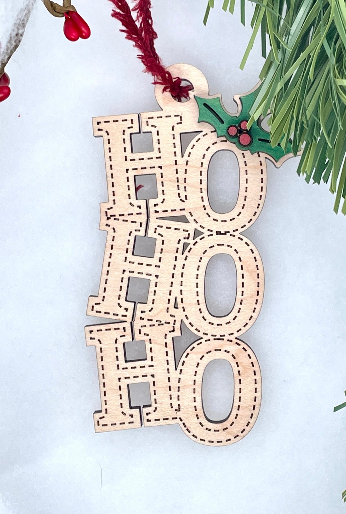 Joy and Hohoho Ornaments, Christmas Ornament, Wooden Ornament, Maple Ornament, Mahogany Ornament