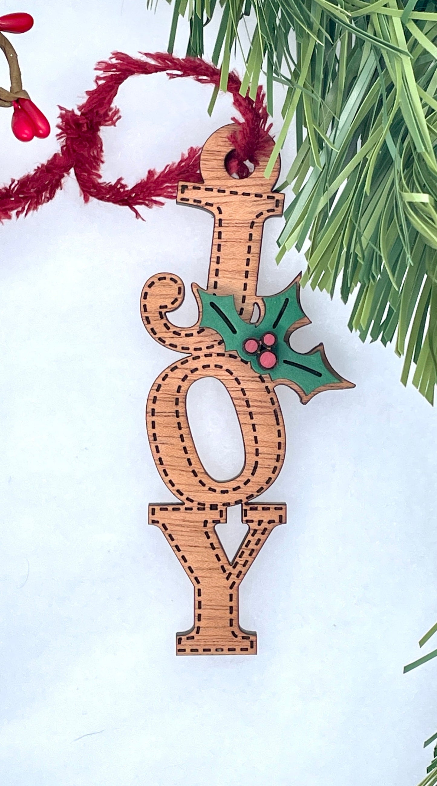 Joy and Hohoho Ornaments, Christmas Ornament, Wooden Ornament, Maple Ornament, Mahogany Ornament