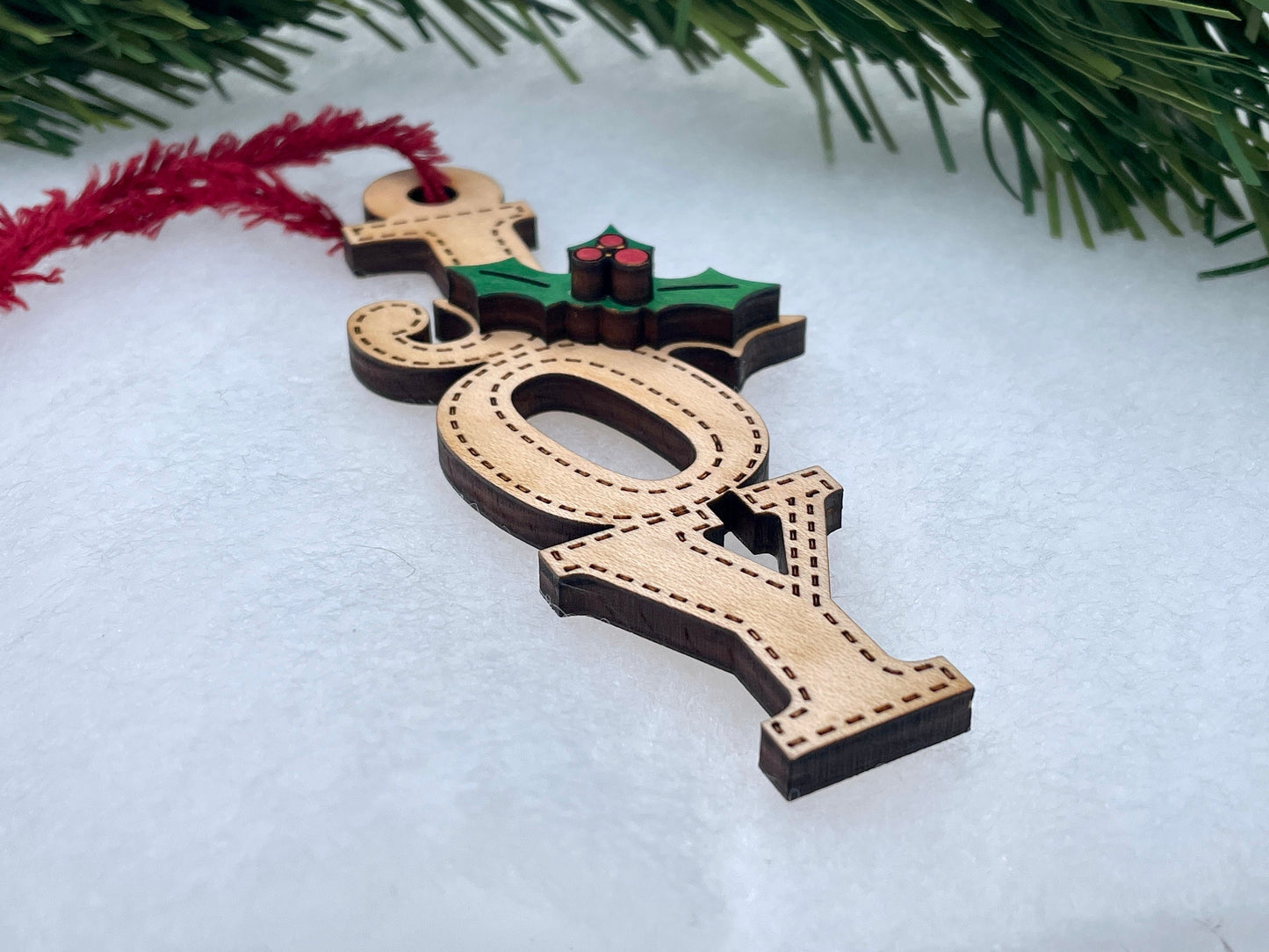 Joy and Hohoho Ornaments, Christmas Ornament, Wooden Ornament, Maple Ornament, Mahogany Ornament