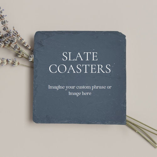 Custom Engraved Slate Coasters – Personalized Rustic Drinkware Gift