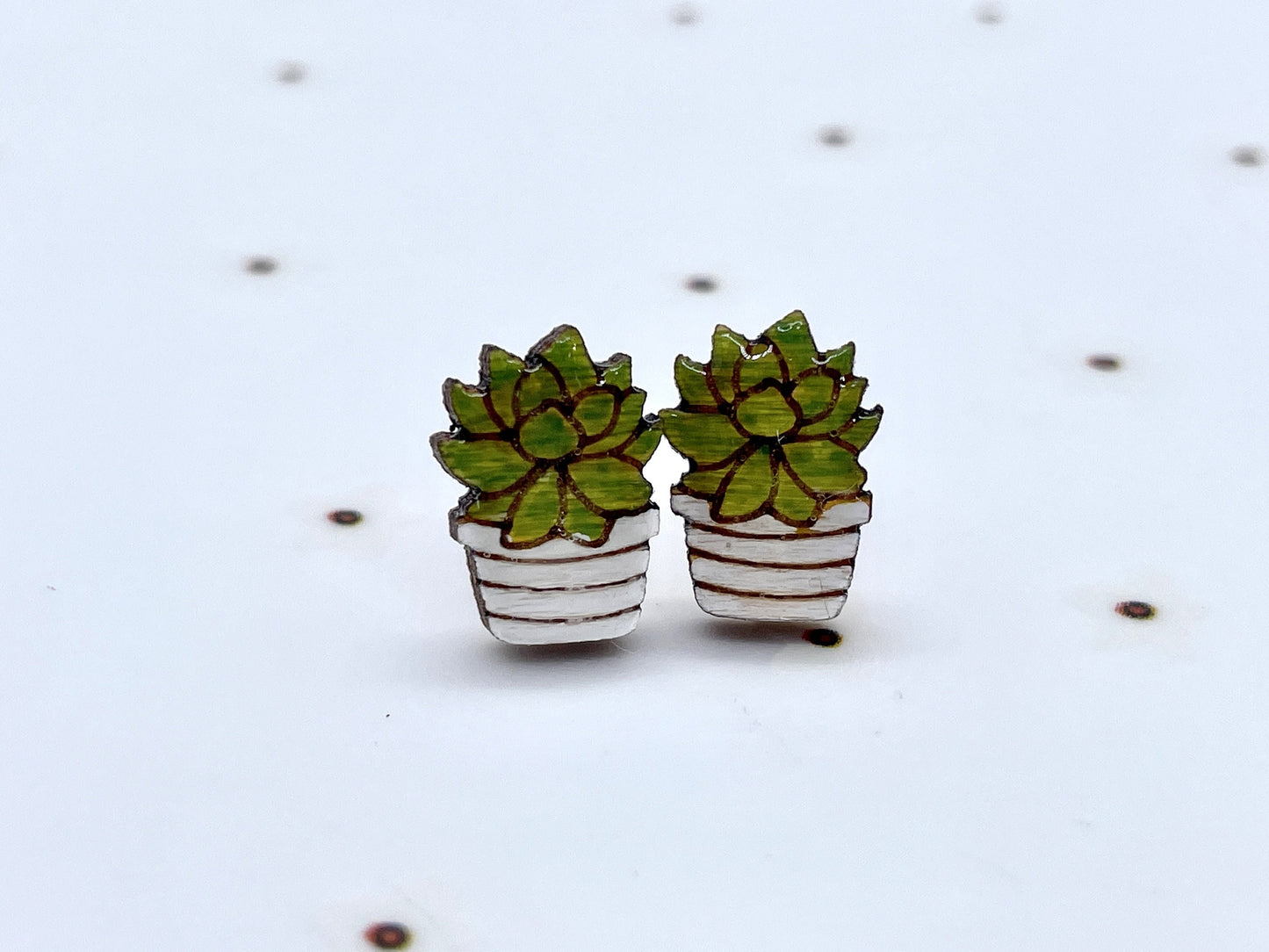 Laser Cut Hand-painted Wood Succulent Stud Earrings