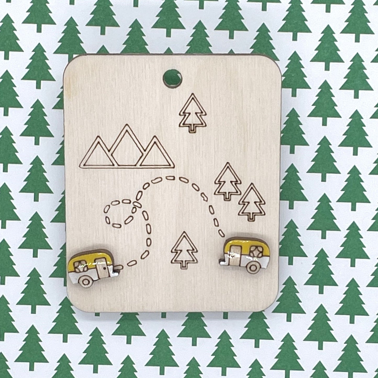 Camper Stud Earrings, Camping Jewelry, Wood Camper Earrings, Nature Lover Earrings