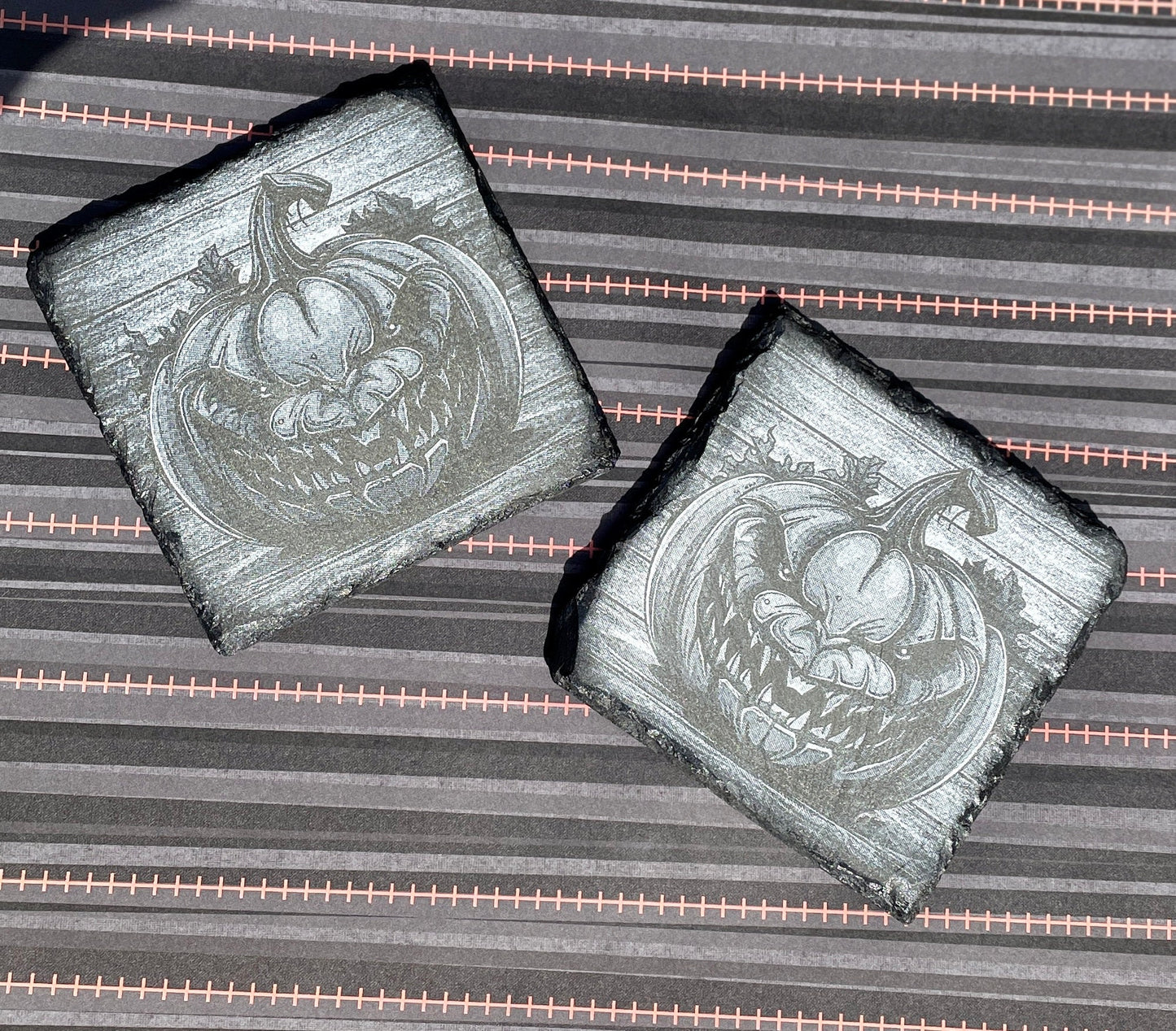 Scary Pumpkin Slate Halloween Coasters - set of 4