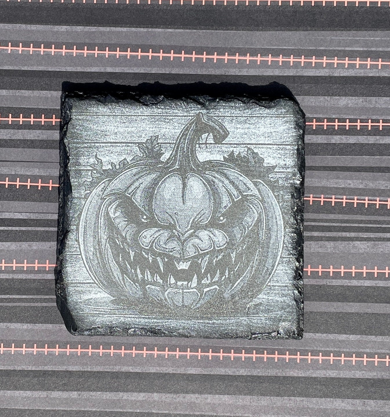 Scary Pumpkin Slate Halloween Coasters - set of 4