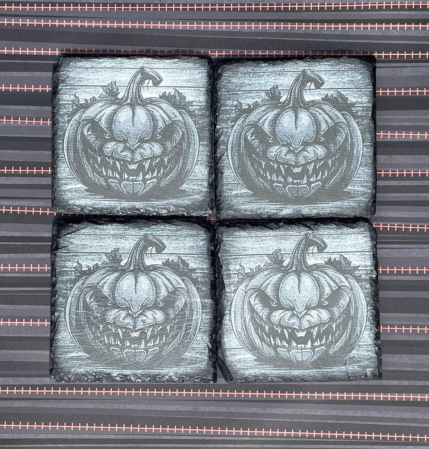 Scary Pumpkin Slate Halloween Coasters - set of 4