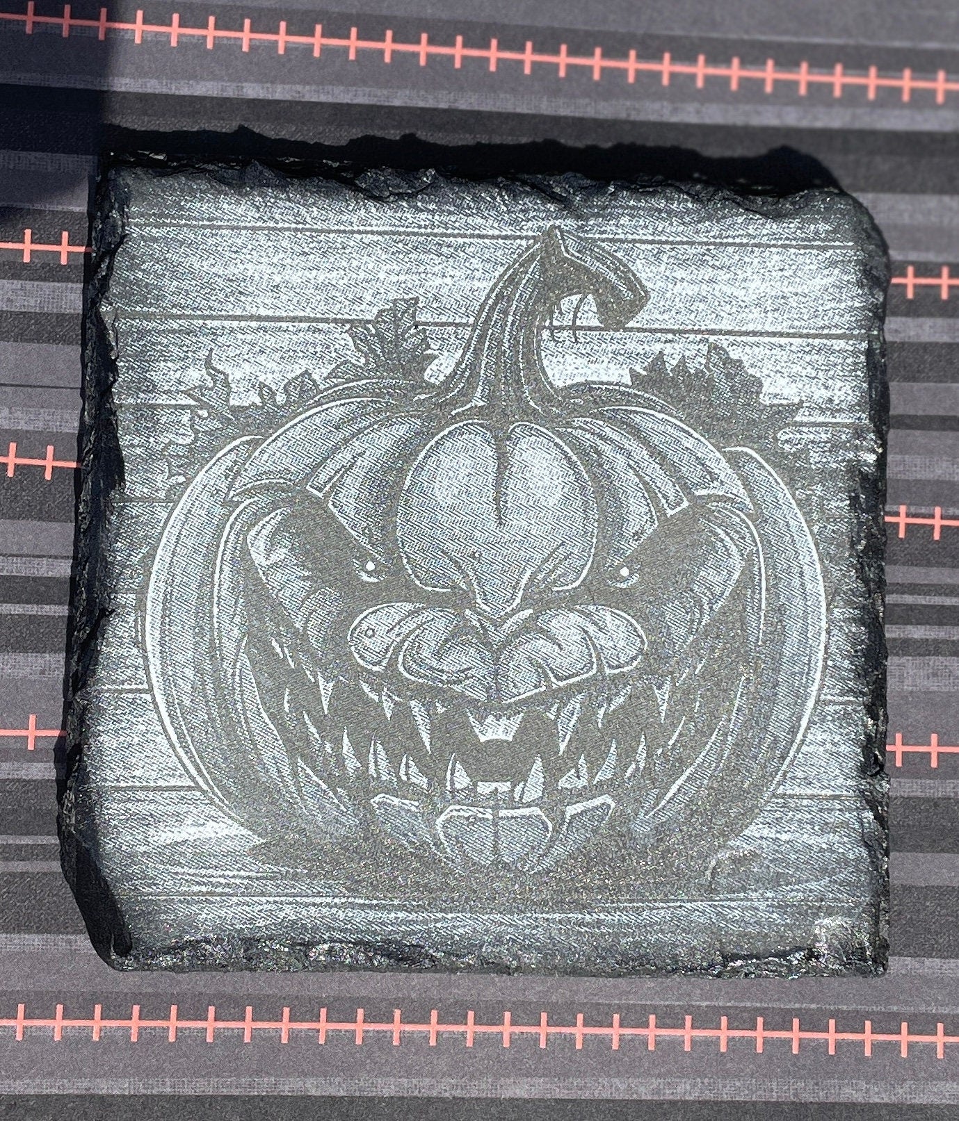 Scary Pumpkin Slate Halloween Coasters - set of 4