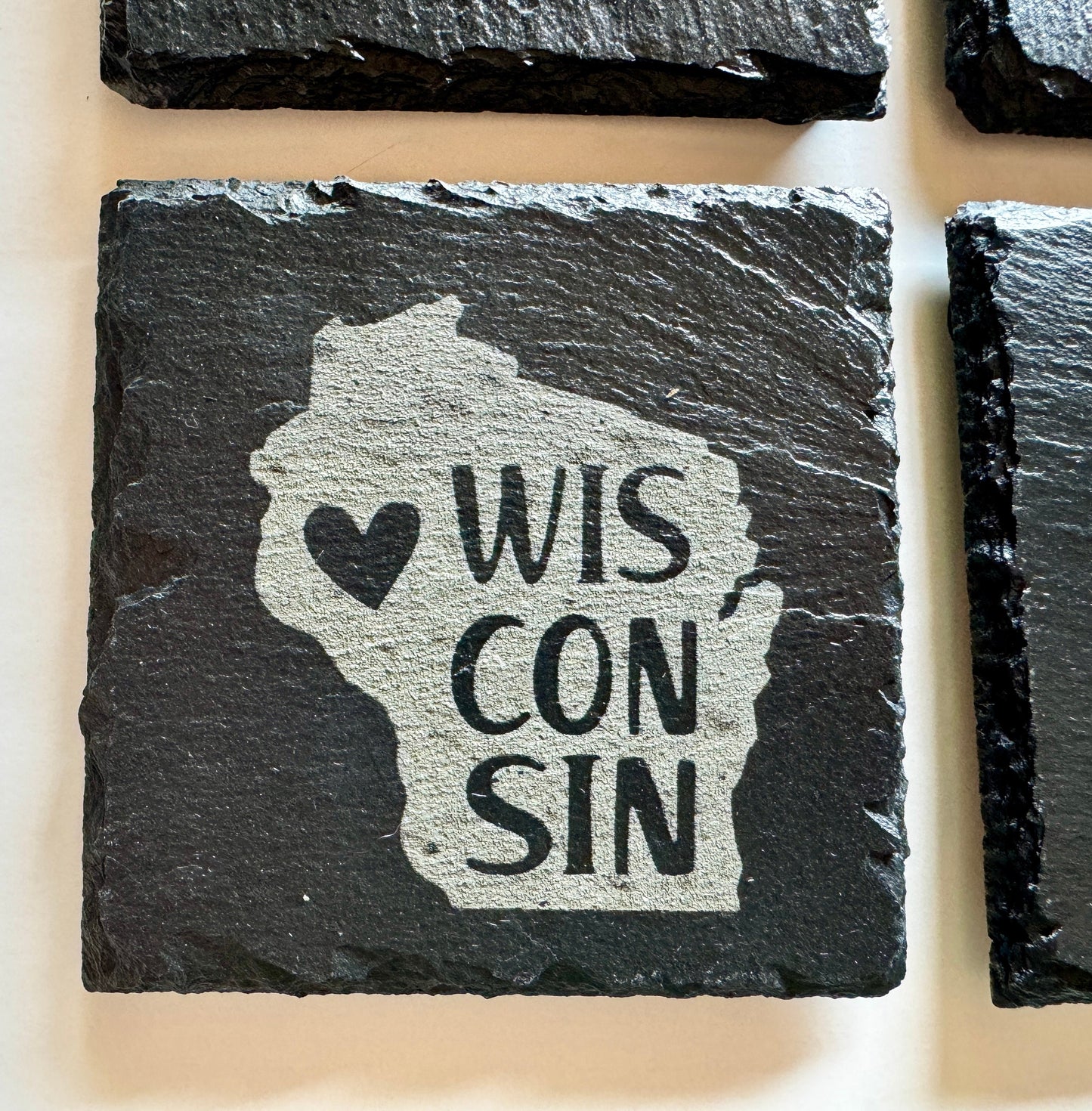 Set of 4 Engraved Wisconsin Coasters - Perfect Gift from the Badger State
