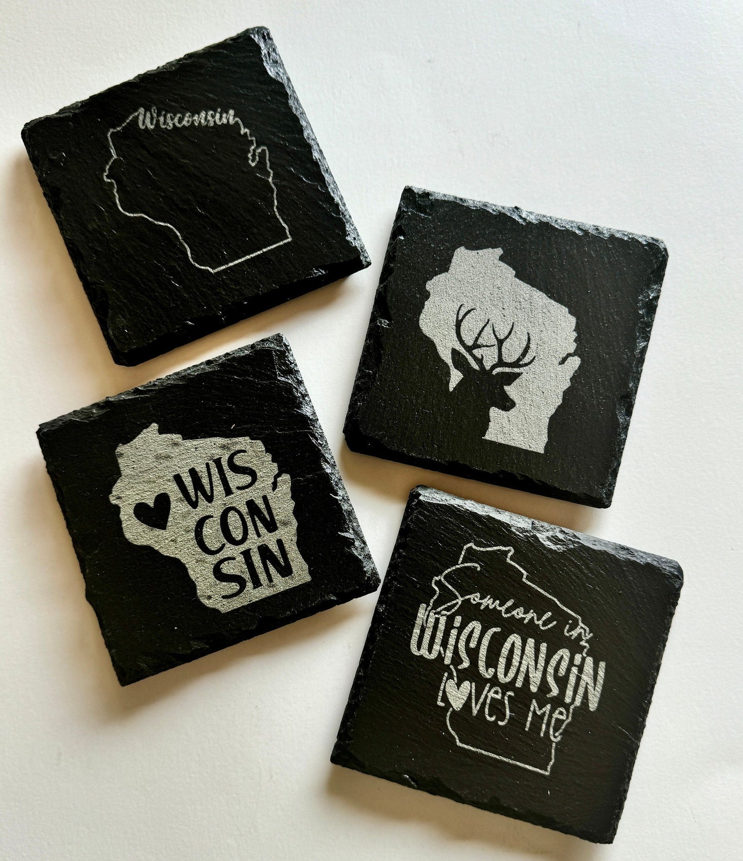 Set of 4 Engraved Wisconsin Coasters - Perfect Gift from the Badger State