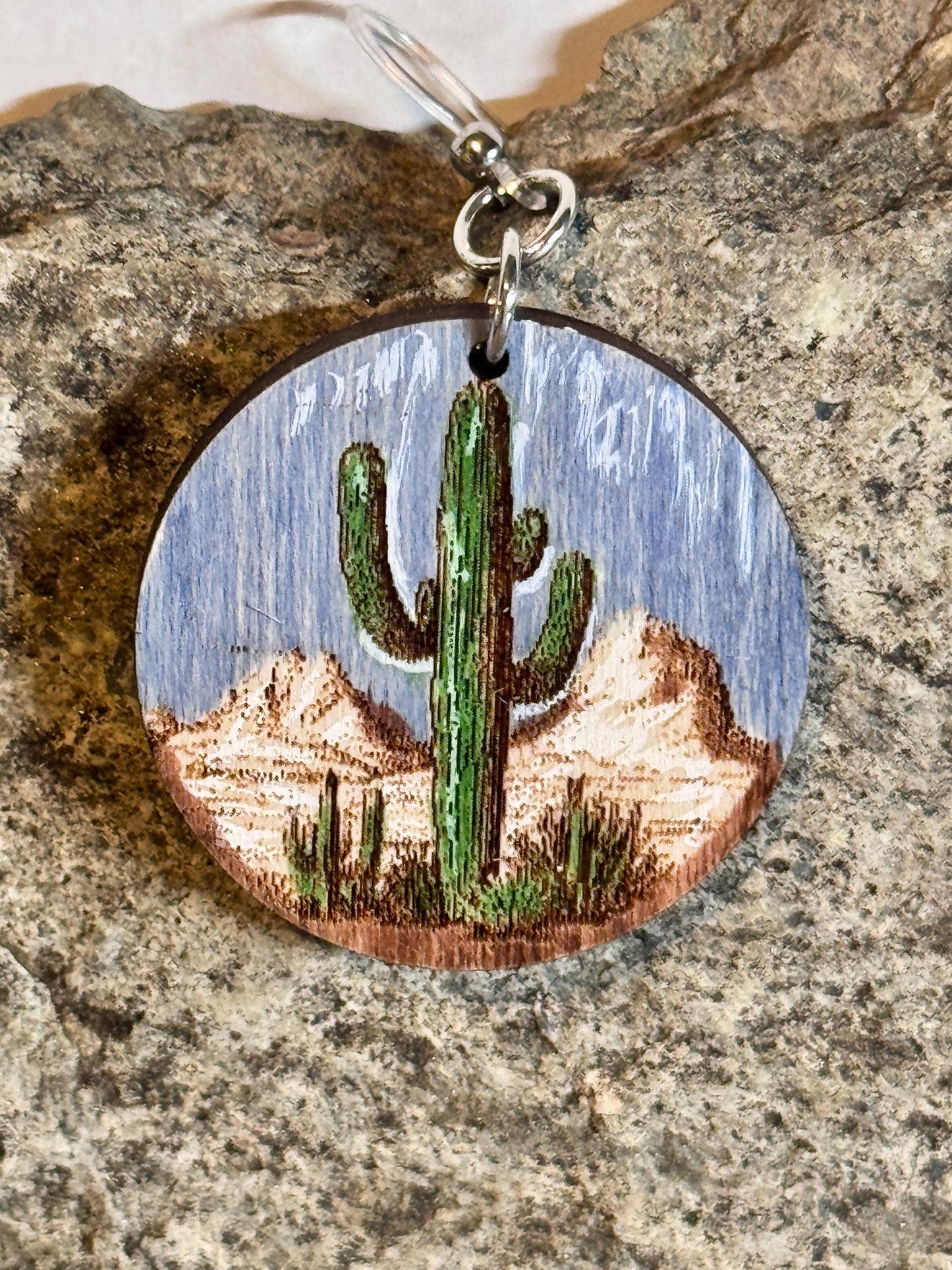 Hand Painted Saguaro Cactus Dangling Earrings