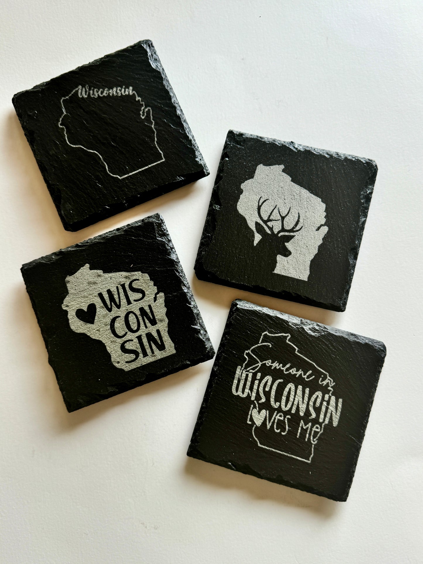 Engraved Slate Coasters – Personalized Rustic Drinkware Gift