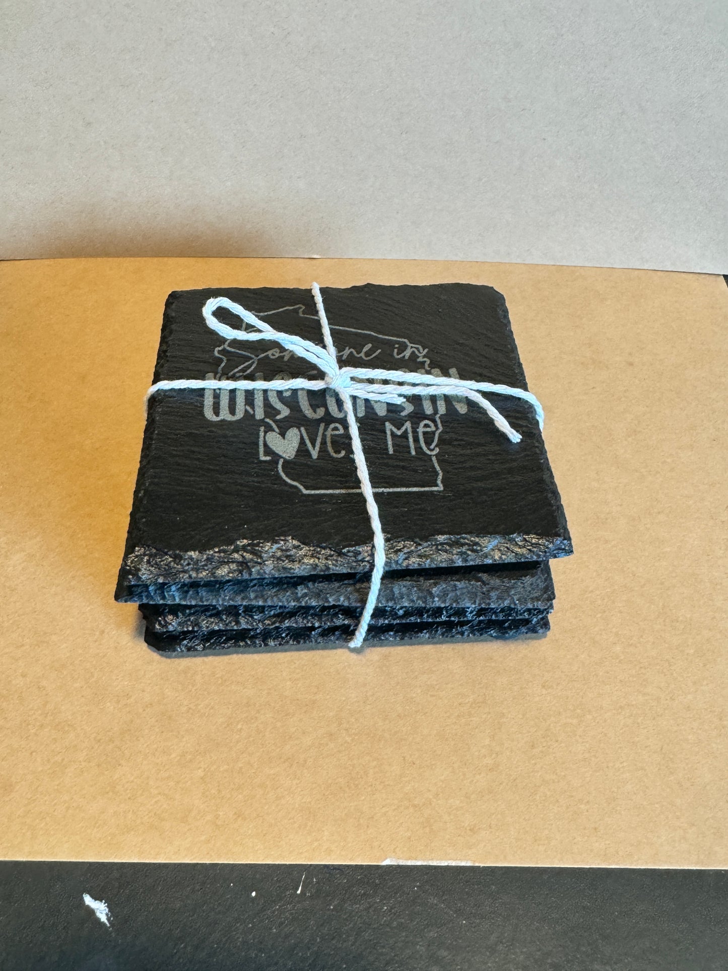 Engraved Slate Coasters – Personalized Rustic Drinkware Gift