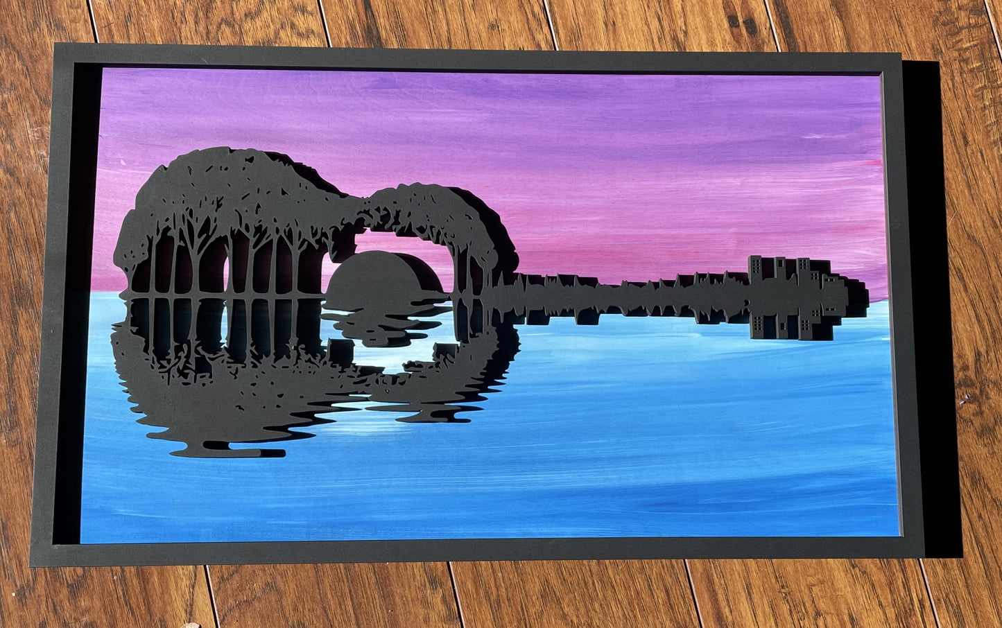 Guitar Wall Art, Colorful Guitar Wall Artwork, Wooden Guitar Sign, Rainbow Guitar