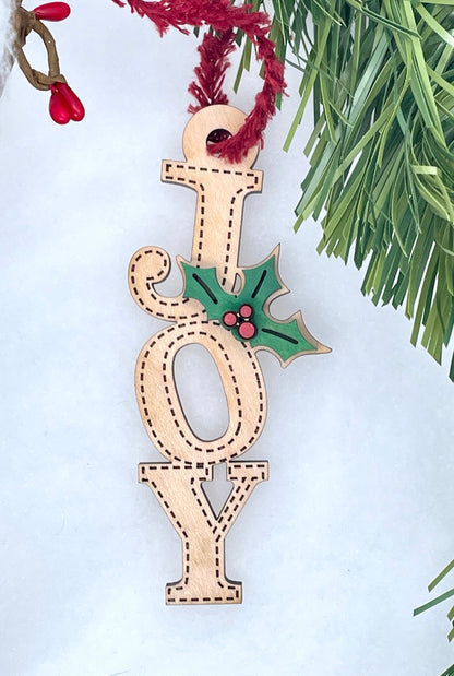 Joy and Hohoho Ornaments, Christmas Ornament, Wooden Ornament, Maple Ornament, Mahogany Ornament
