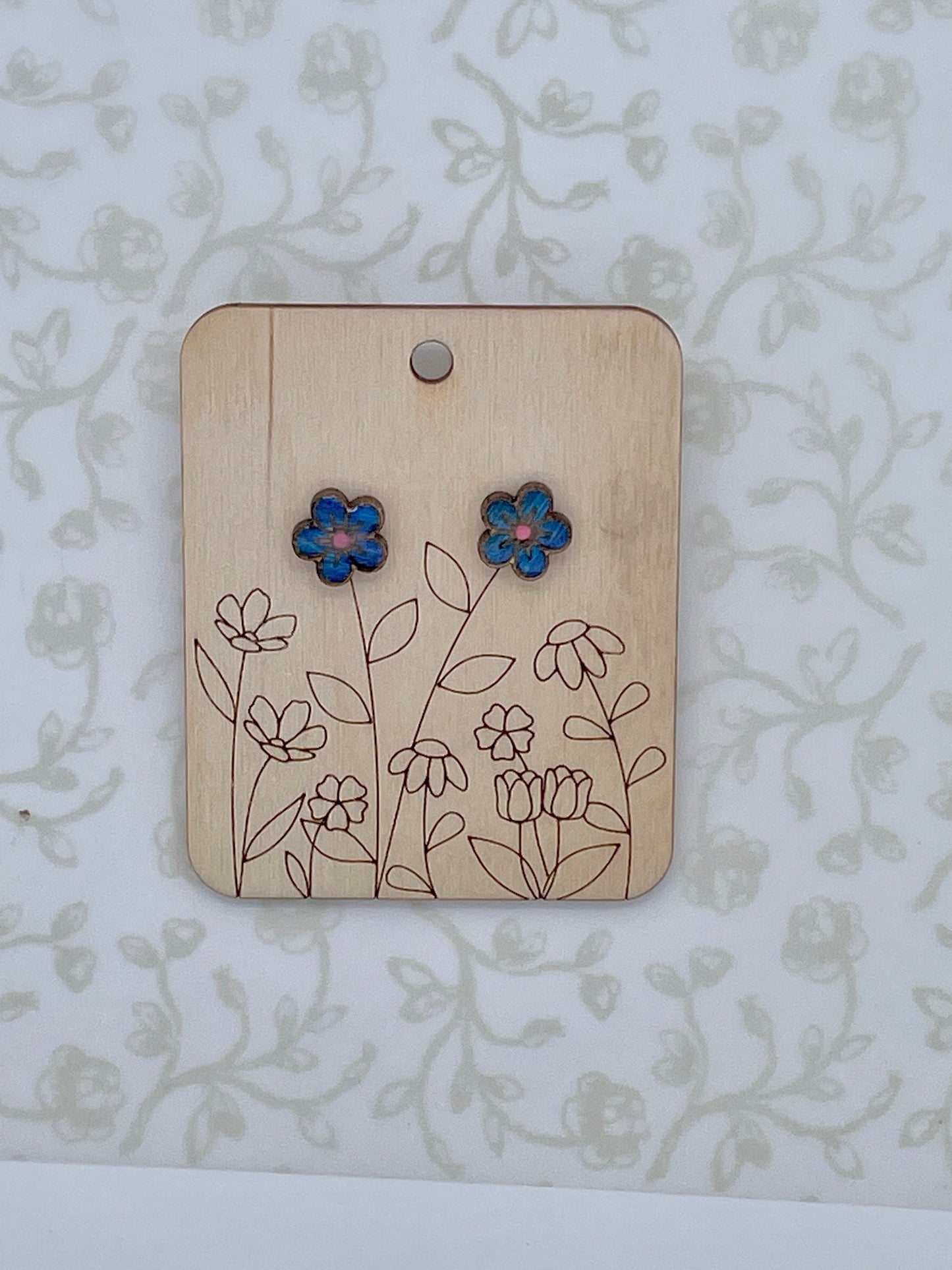 Laser Cut Periwinkle Flower Wood/Acrylic Stud Earrings