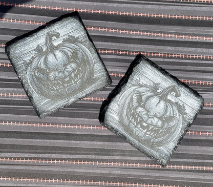 Scary Pumpkin Slate Halloween Coasters - set of 4