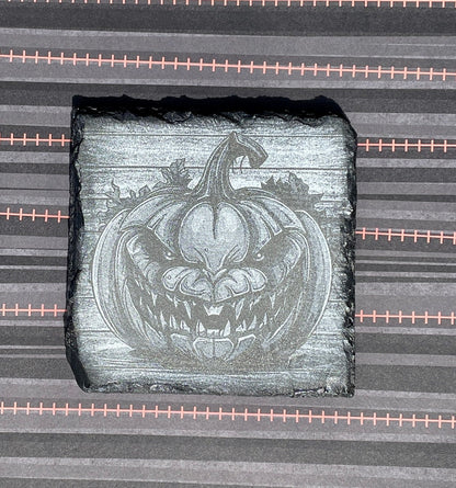Scary Pumpkin Slate Halloween Coasters - set of 4