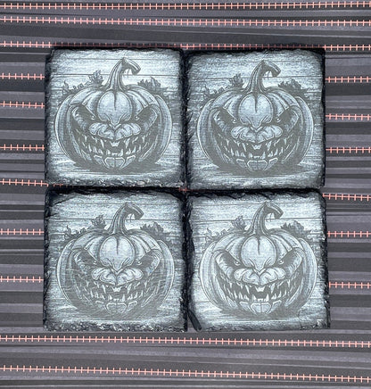 Scary Pumpkin Slate Halloween Coasters - set of 4