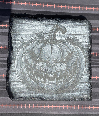 Scary Pumpkin Slate Halloween Coasters - set of 4