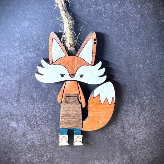 Adorable Fox Car Charm or Keychain – Wooden Fox Tag with Pearly Resin Accents – Perfect Gift for Fox Lovers