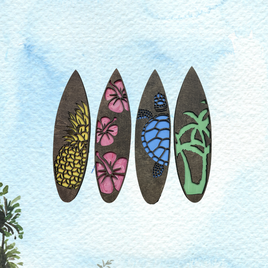 Surfboard Wall Decor – Wood Engraved Ocean Artwork